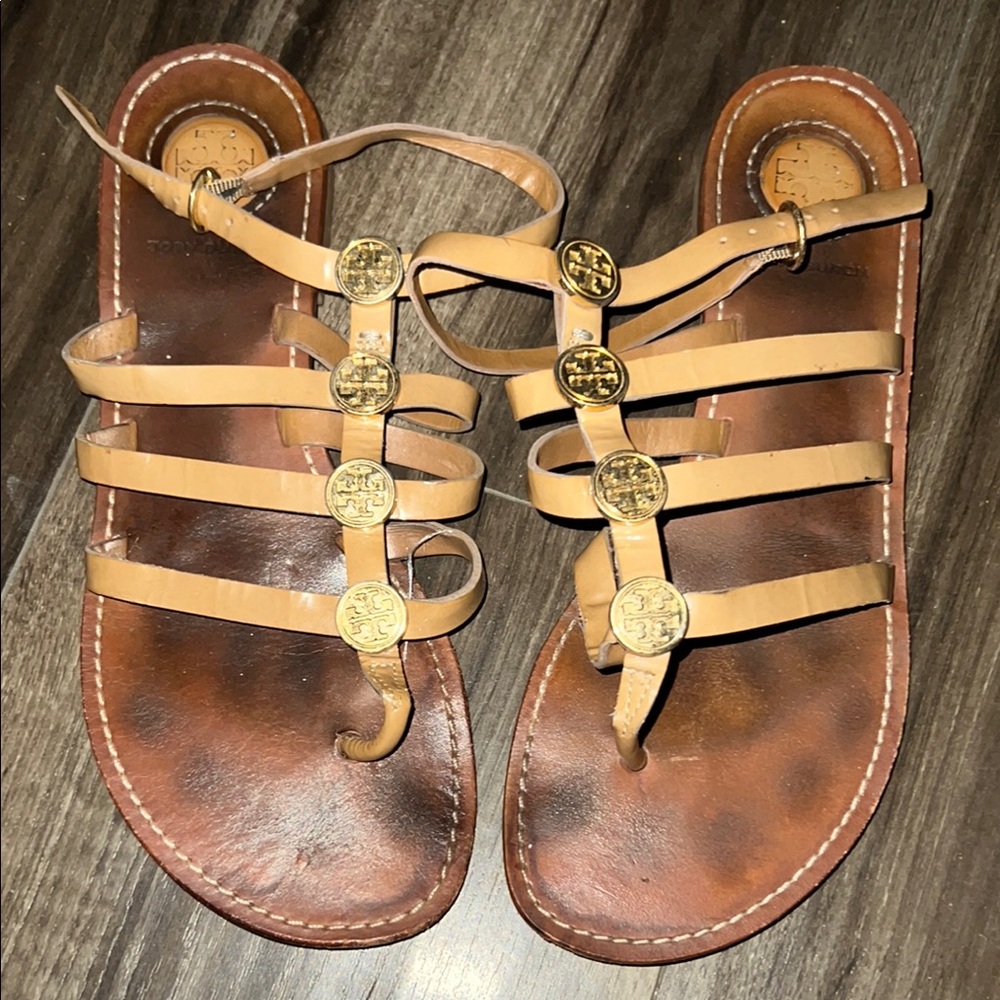 Tori Burch tan Grecian style Sandals